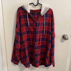 BDG Hooded button up flannel